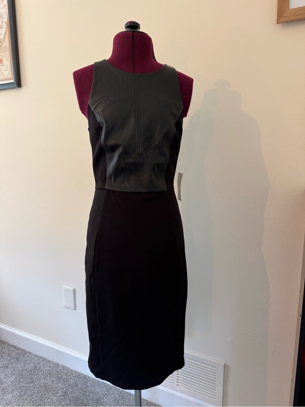 Bar III Black Dress with Faux Leather Bodice NWT